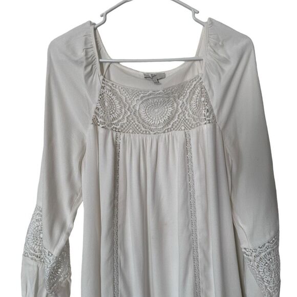 Joie Tabara White Crochet Trim Bishop Sleeve Peasant Dress Size Small Boho Gypsy - Picture 7 of 14